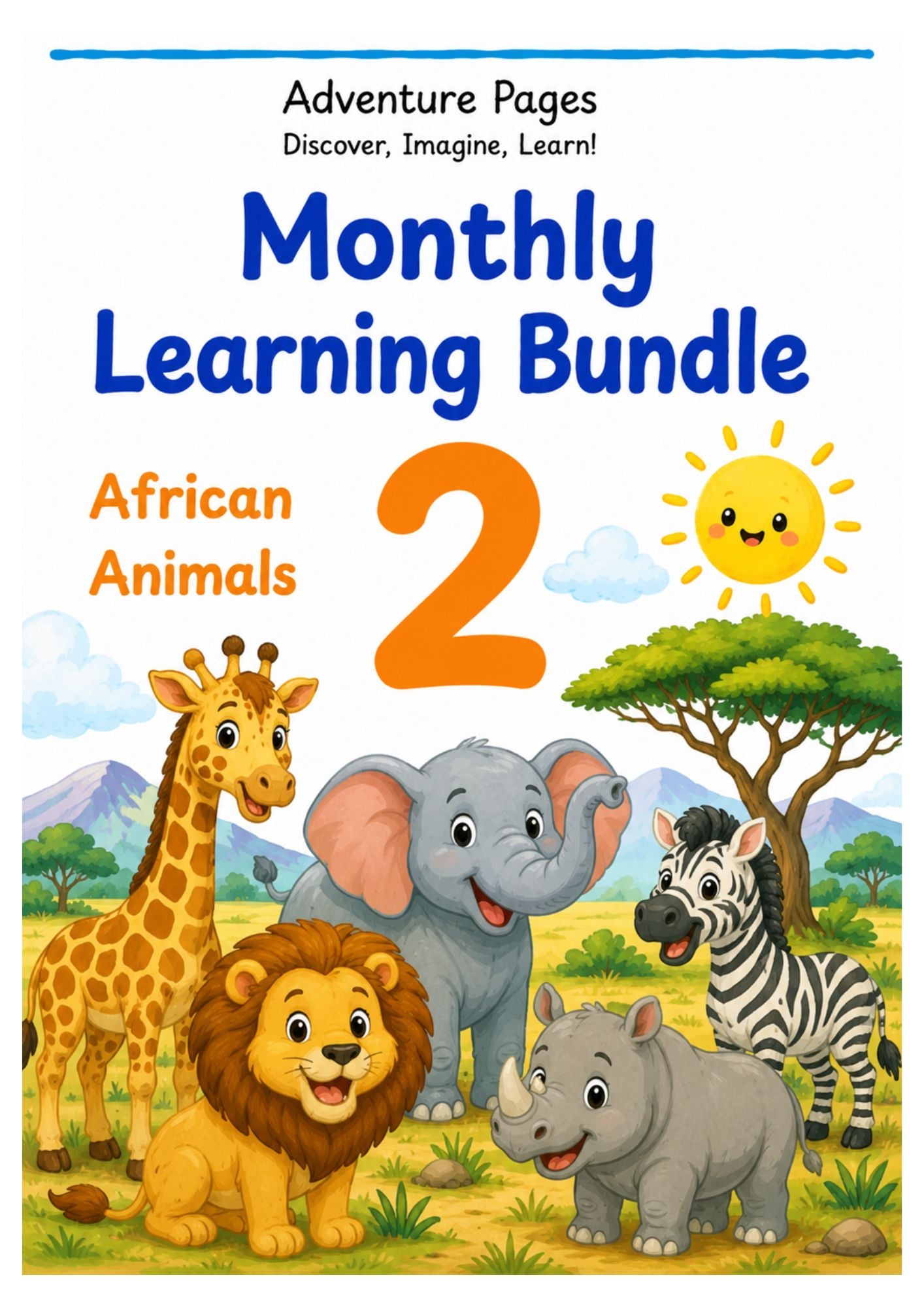 Adventure Pages Month 2: African Animals | Preschool Learning Activities | Printable Toddler Worksheets | Ages 3–5