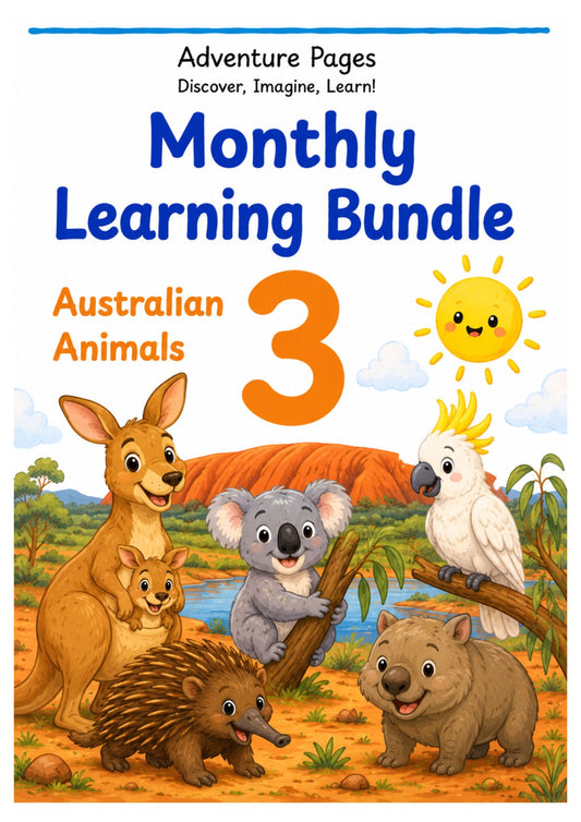 Adventure Pages Month 3: Australian Animals | Preschool Learning Activities | Printable Toddler Worksheets | Ages 3–5