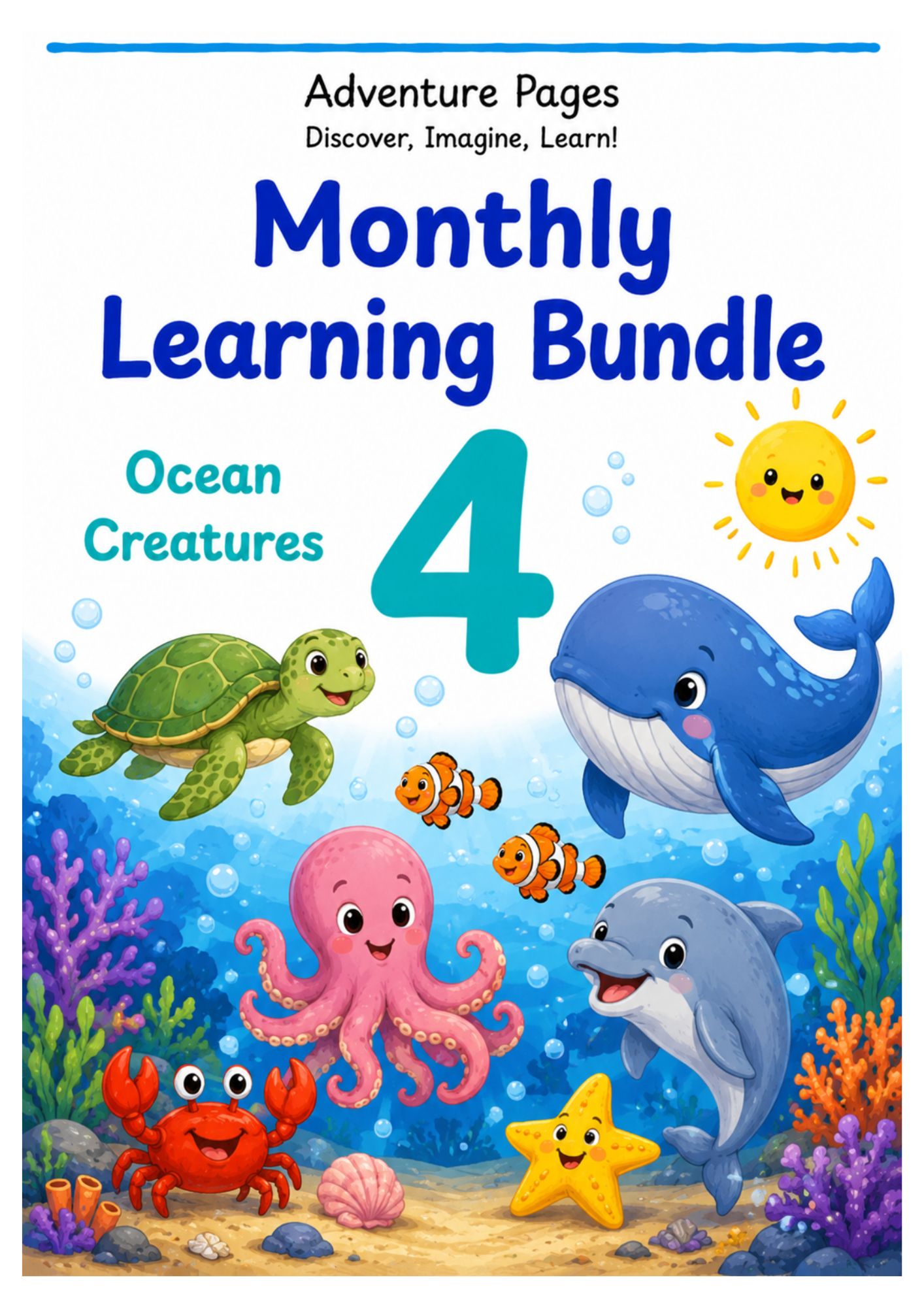 Adventure Pages Month 4: Ocean Creatures | Ocean Animal Activities for Preschoolers | Printable Toddler Worksheets | EYLF Learning Bundle | Ages 3–5